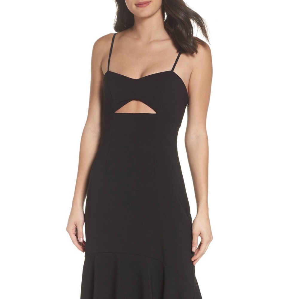 new NSR ♥︎ Ruffle Midi Open Midriff Cutout Dress ♥︎ Black ♥︎ Size Medium - Picture 3 of 11